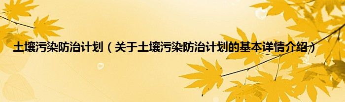 土壤污染防治计划（关于土壤污染防治计划的基本详情介绍）